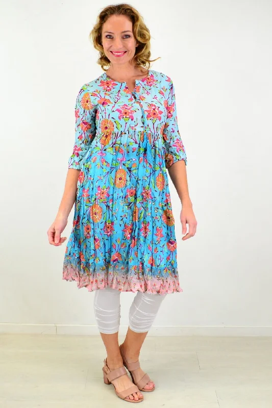 Breeze Floral Tie Neck Tunic Dress