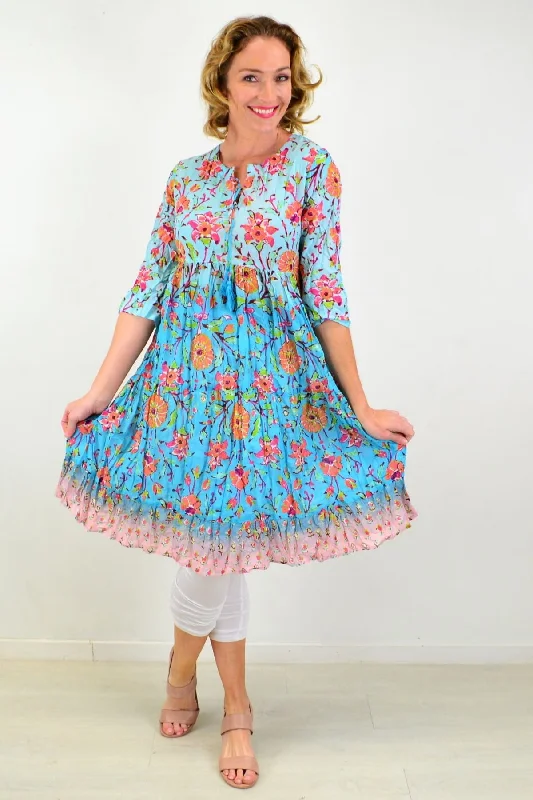 Breeze Floral Tie Neck Tunic Dress