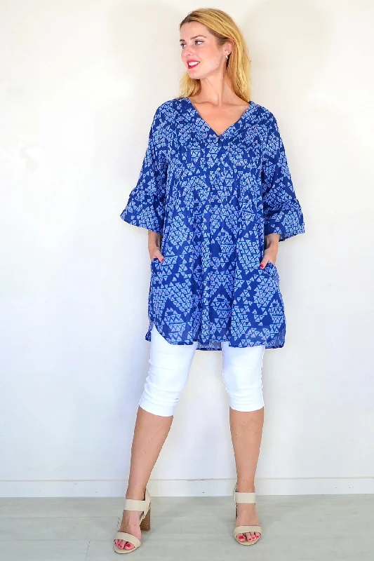 Tiffany Navy Triangles Pleats Tunic Top