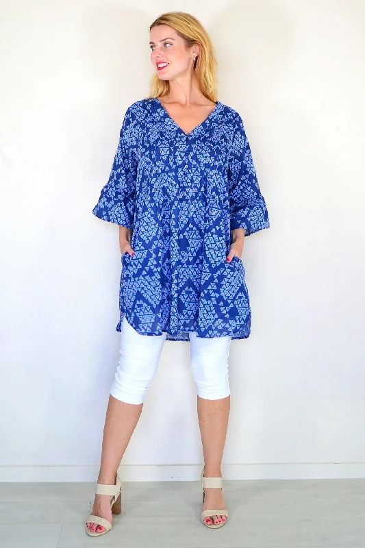 Tiffany Navy Triangles Pleats Tunic Top