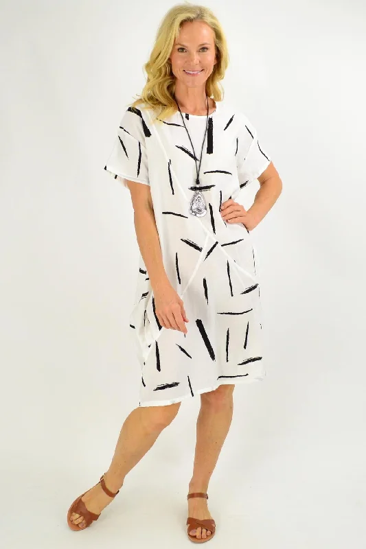 White Brush Stroke Tunic Dress