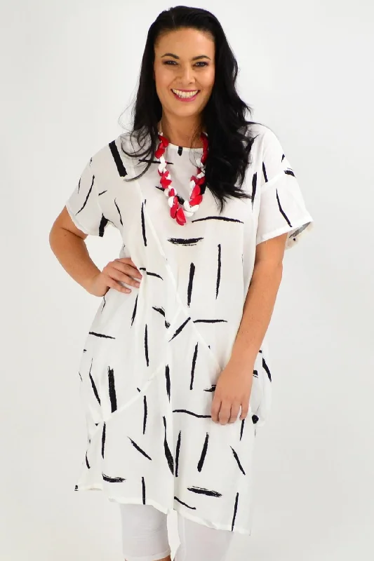 White Brush Stroke Tunic Dress