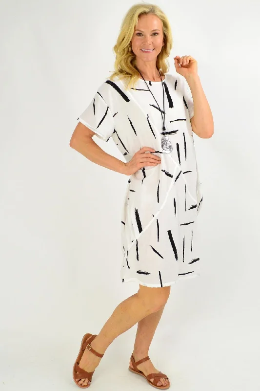 White Brush Stroke Tunic Dress