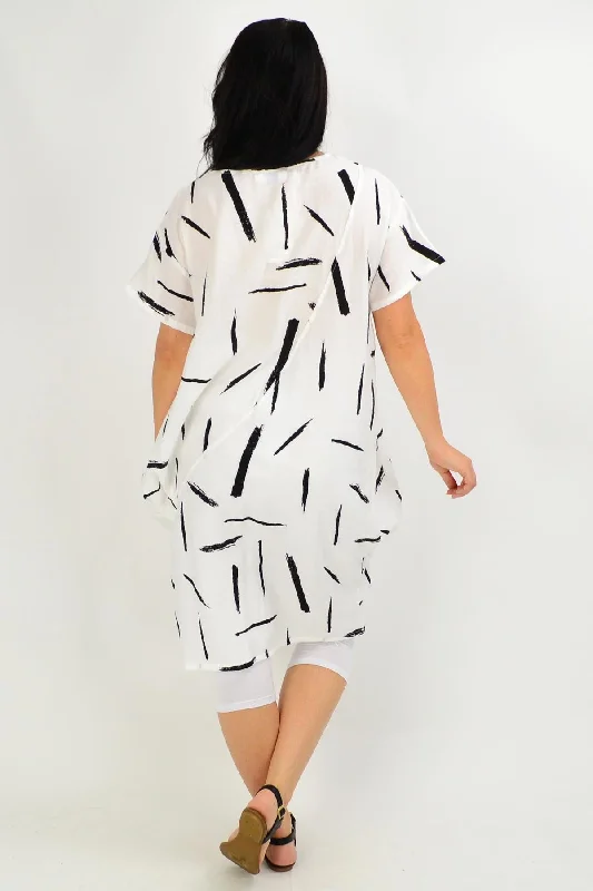 White Brush Stroke Tunic Dress