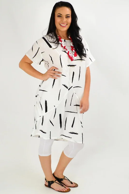 White Brush Stroke Tunic Dress