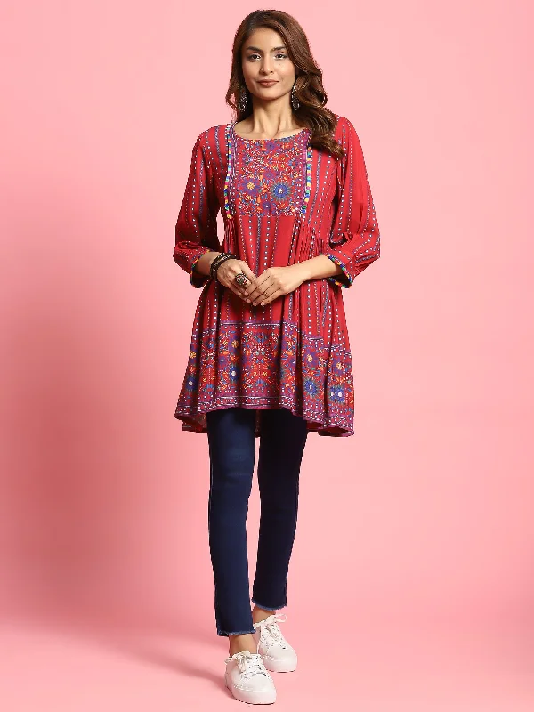 Women Maroon Floral Printed Tunic