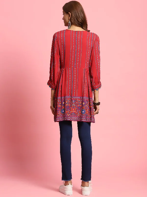 Women Maroon Floral Printed Tunic