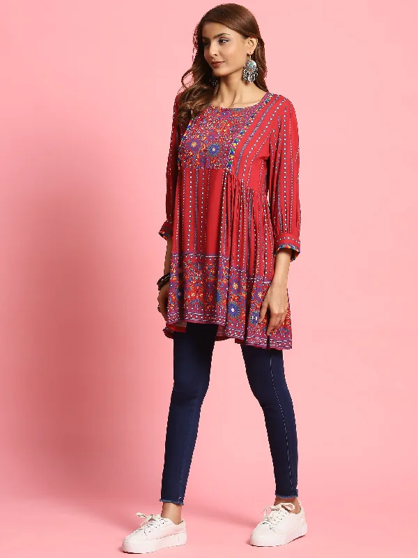 Women Maroon Floral Printed Tunic