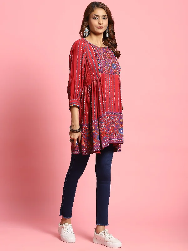 Women Maroon Floral Printed Tunic