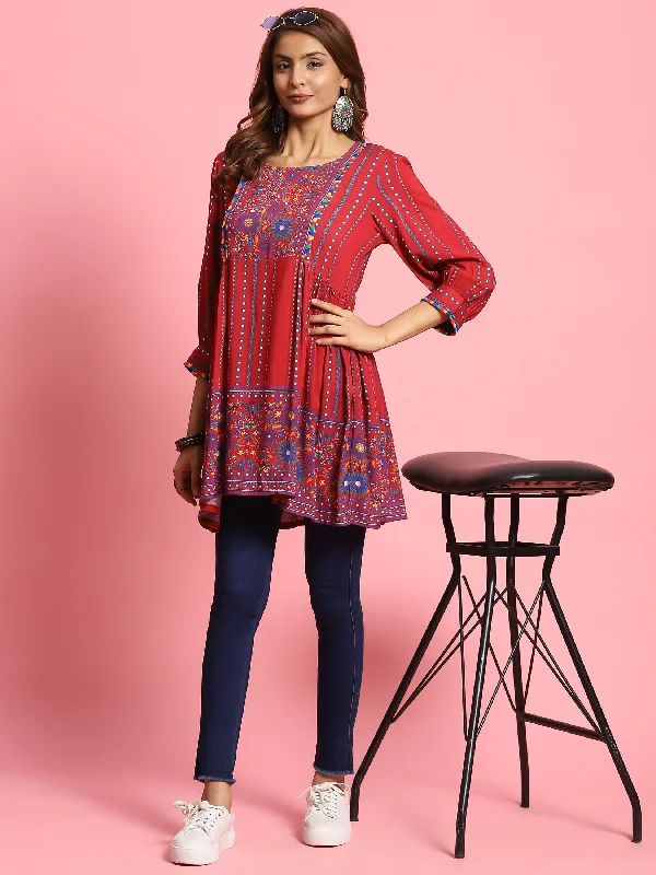 Women Maroon Floral Printed Tunic