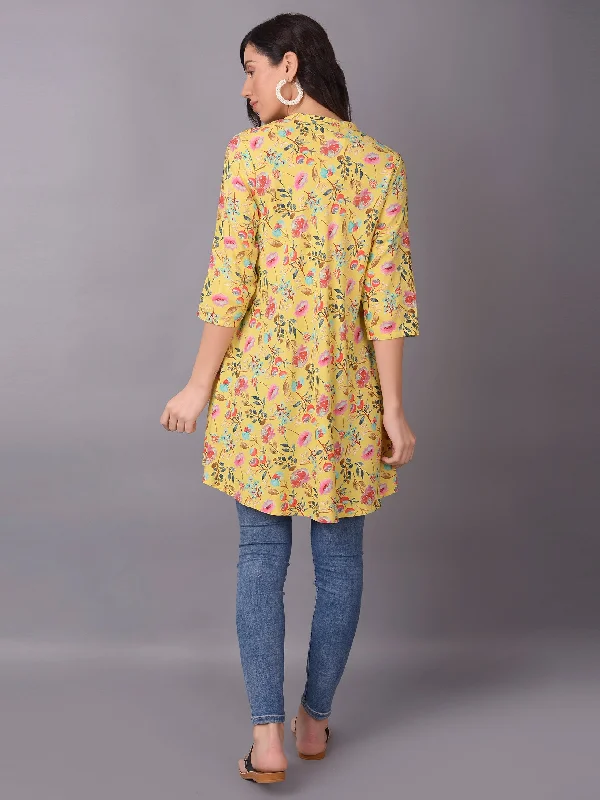 Women Yellow Mandarin Collar Tunic