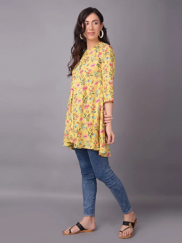 Women Yellow Mandarin Collar Tunic