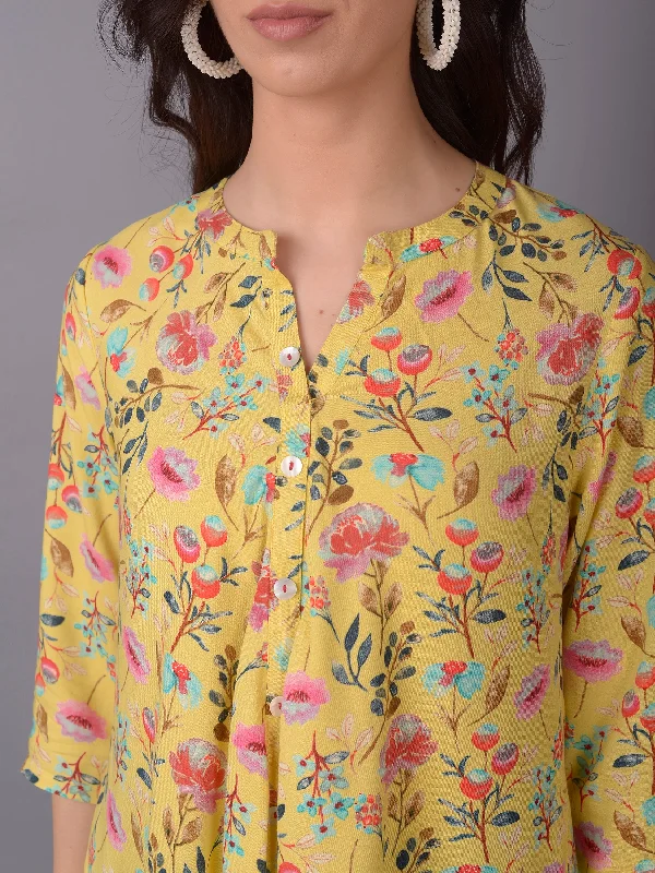 Women Yellow Mandarin Collar Tunic