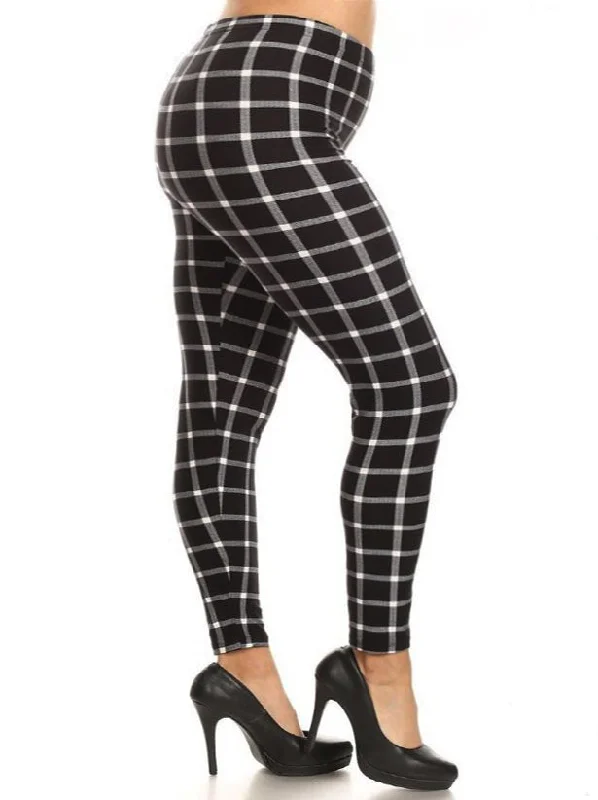 Zeema Microfiber Plus Size Legging in B&W Plaid