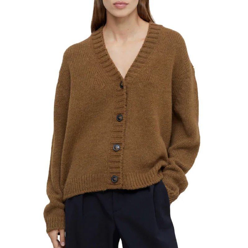 Alpaca Mix Boxy Cardigan In Brown