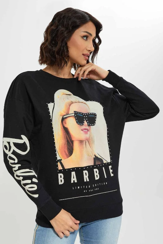 Women Black Barbie Printed Sweatshirt