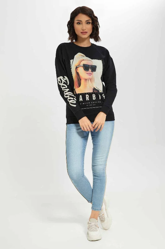 Women Black Barbie Printed Sweatshirt