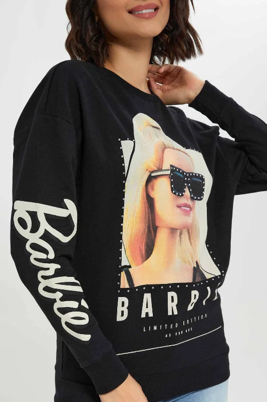 Women Black Barbie Printed Sweatshirt