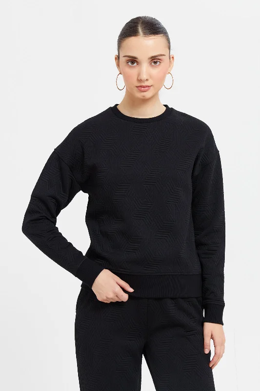 Women Black Jacquard Sweatshirt