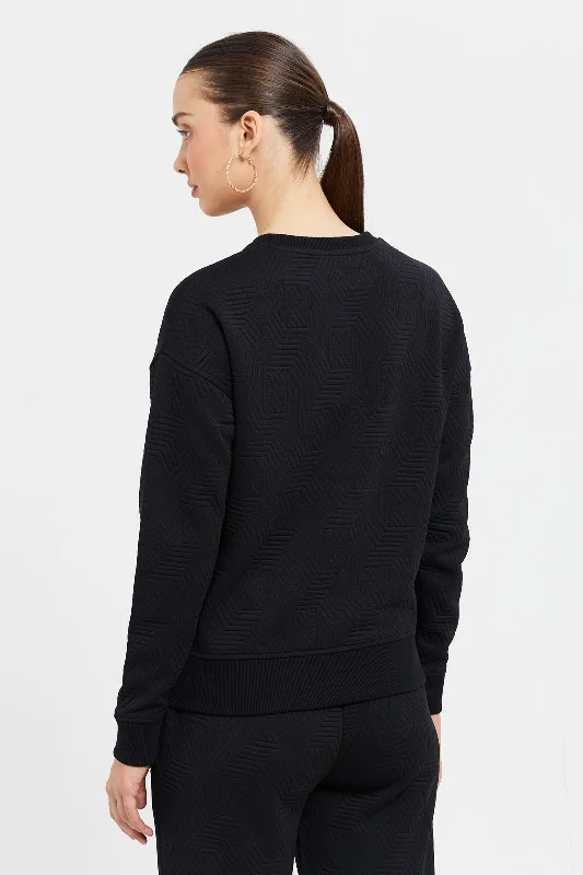 Women Black Jacquard Sweatshirt