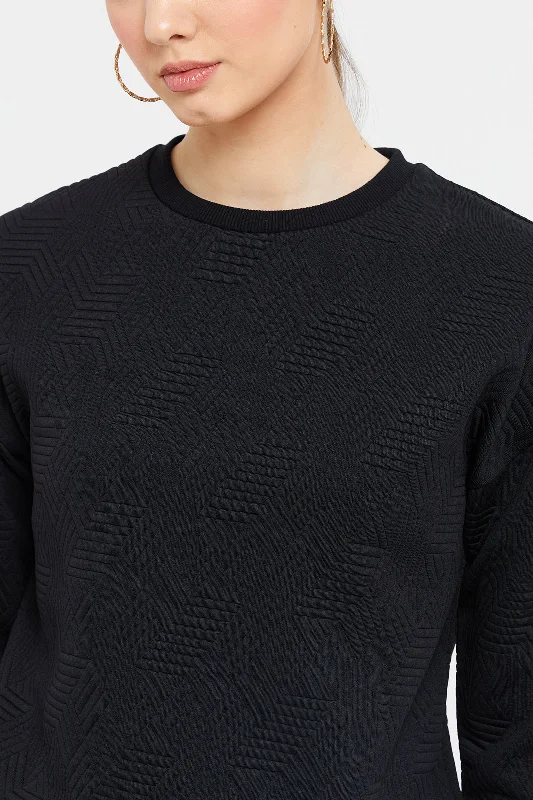 Women Black Jacquard Sweatshirt