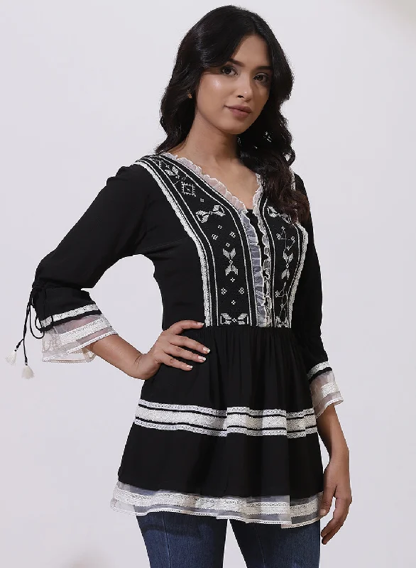 Black Tunic With Embroidery & Lace