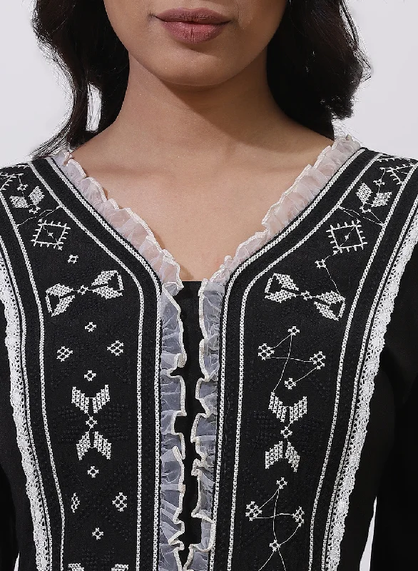 Black Tunic With Embroidery & Lace