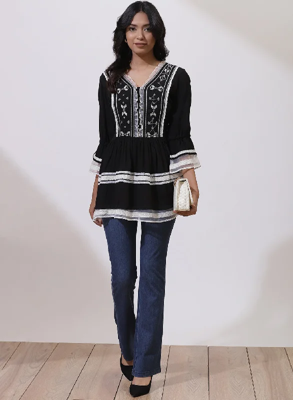 Black Tunic With Embroidery & Lace