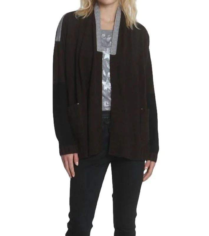 Brandy Block Cardigan In Brown/black