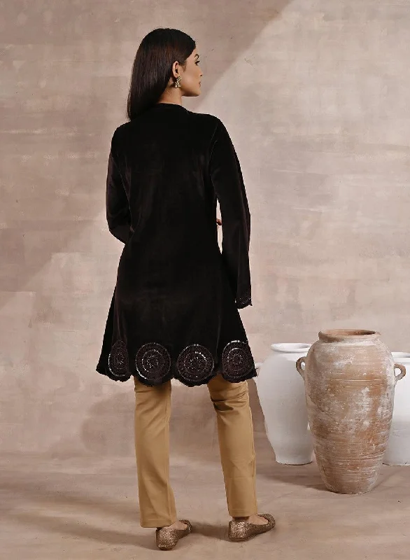 Brown Velvet Tunic with Cut Work & Hand Embroidery