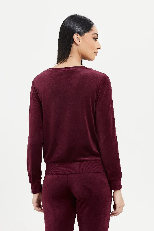 Women Burgundy Velour Sweatshirt