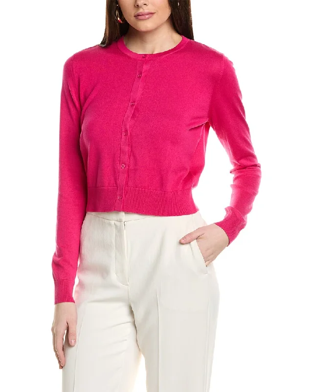 Carolina Herrera Crewneck Silk-Blend Cardigan