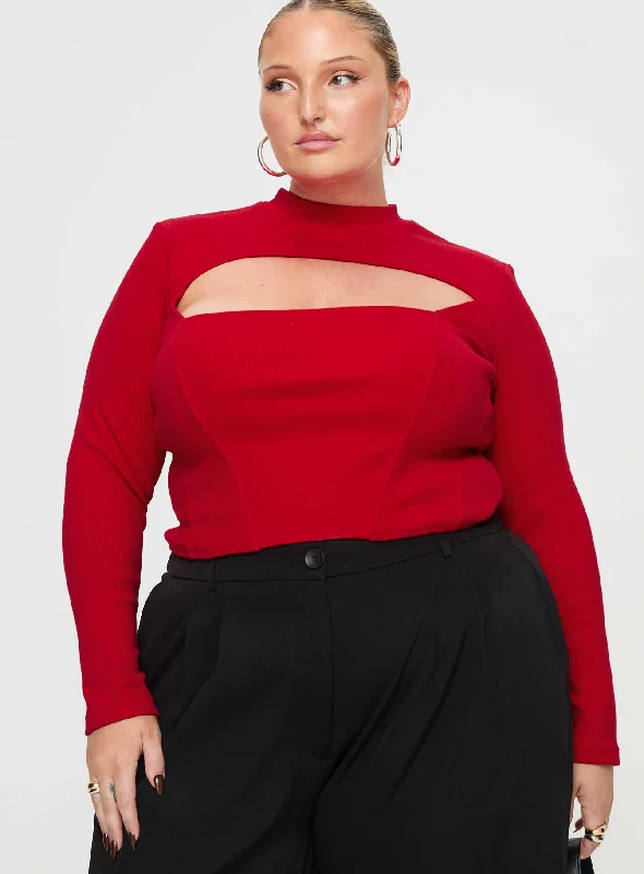 Cathey Long Sleeve Corset Top Red Curve