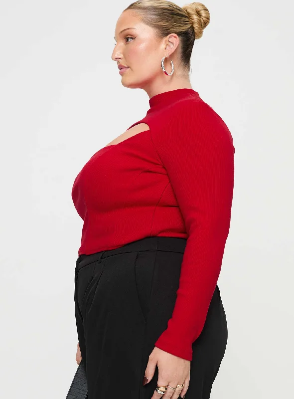 Cathey Long Sleeve Corset Top Red Curve