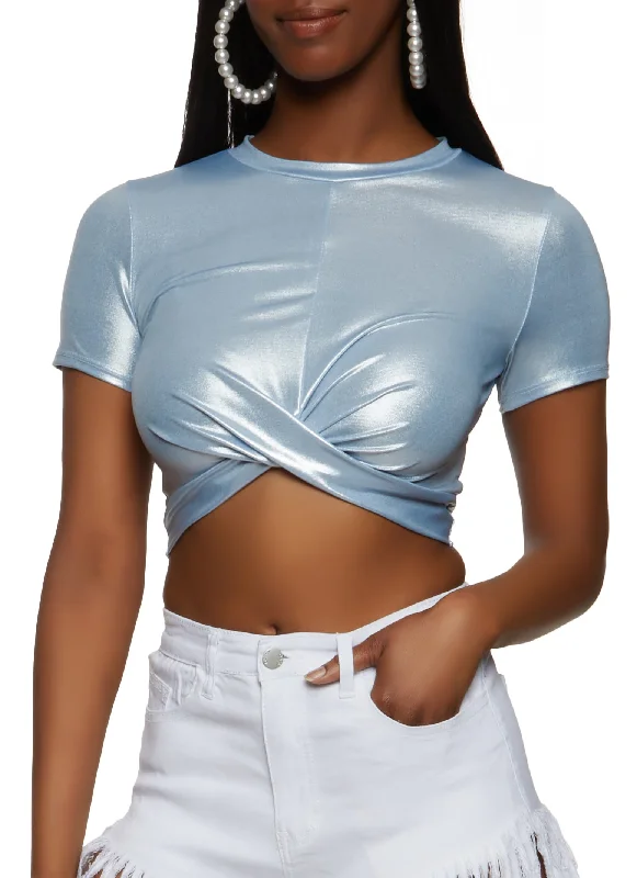 Metallic Twist Front Crop Top