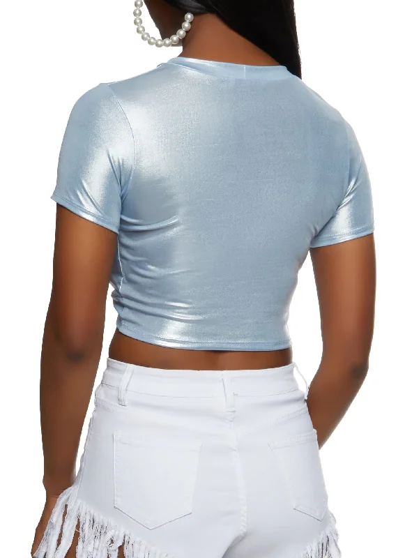 Metallic Twist Front Crop Top