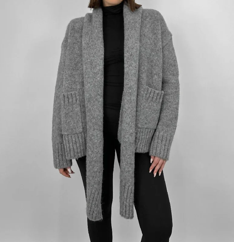 Chunky Knit Scarf Cardigan In Grey