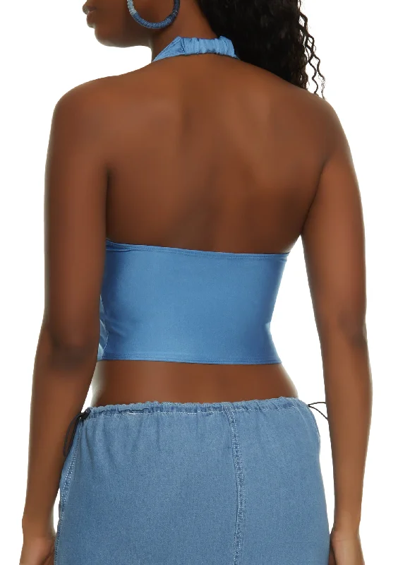 Ruched Button Detail Halter Top