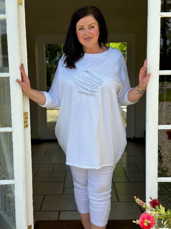 Distressed Star Tunic | White