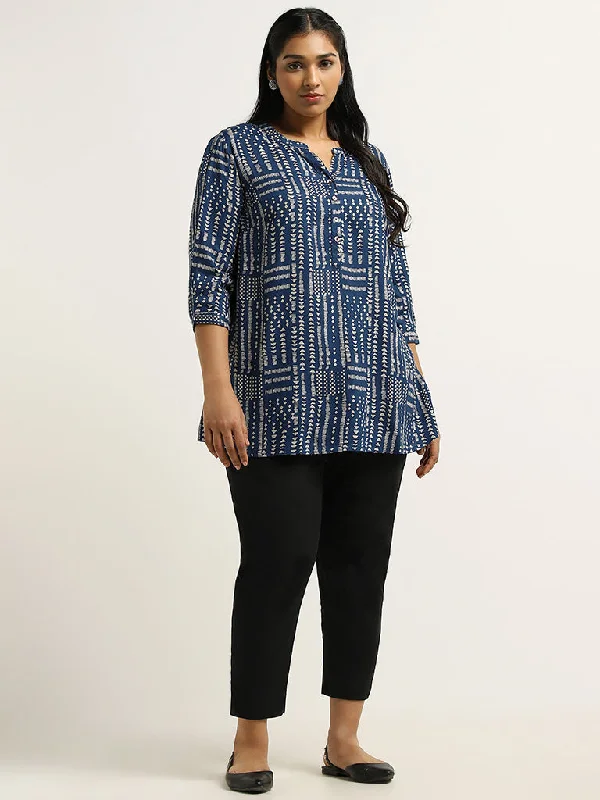 Diza Indigo Geometric Printed Tunic