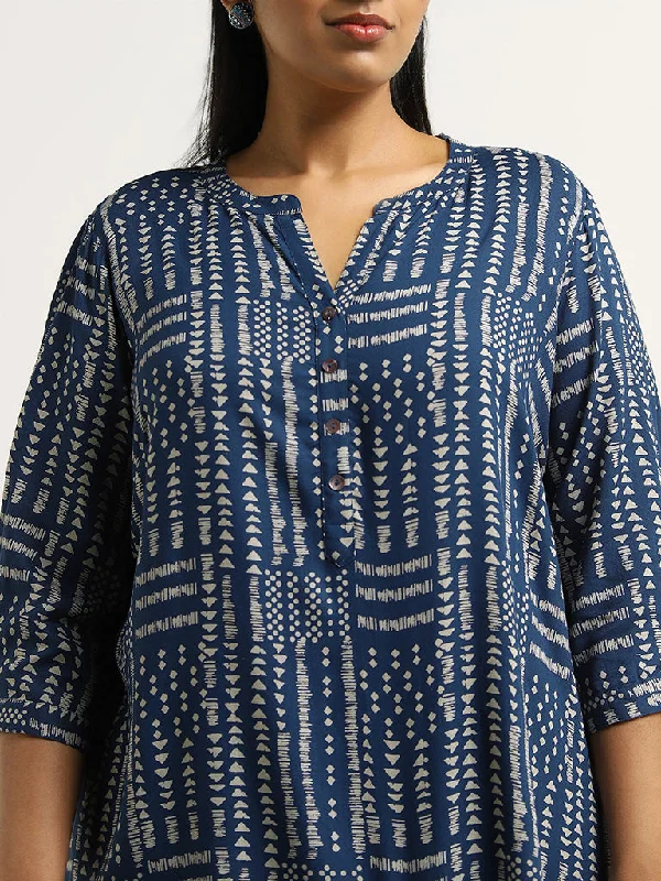 Diza Indigo Geometric Printed Tunic