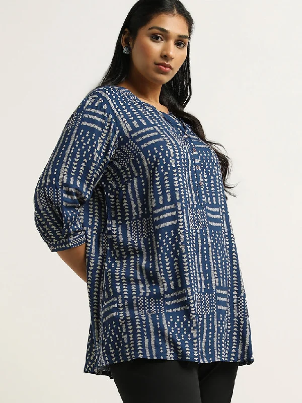 Diza Indigo Geometric Printed Tunic