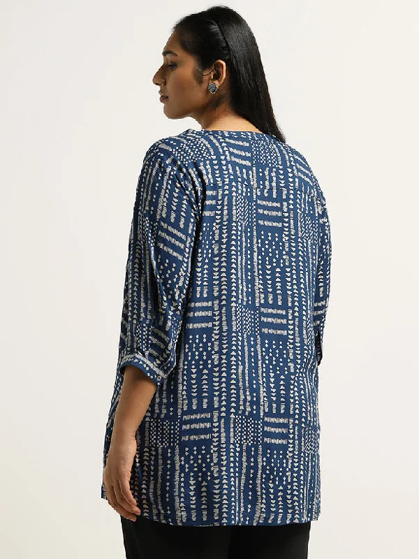 Diza Indigo Geometric Printed Tunic