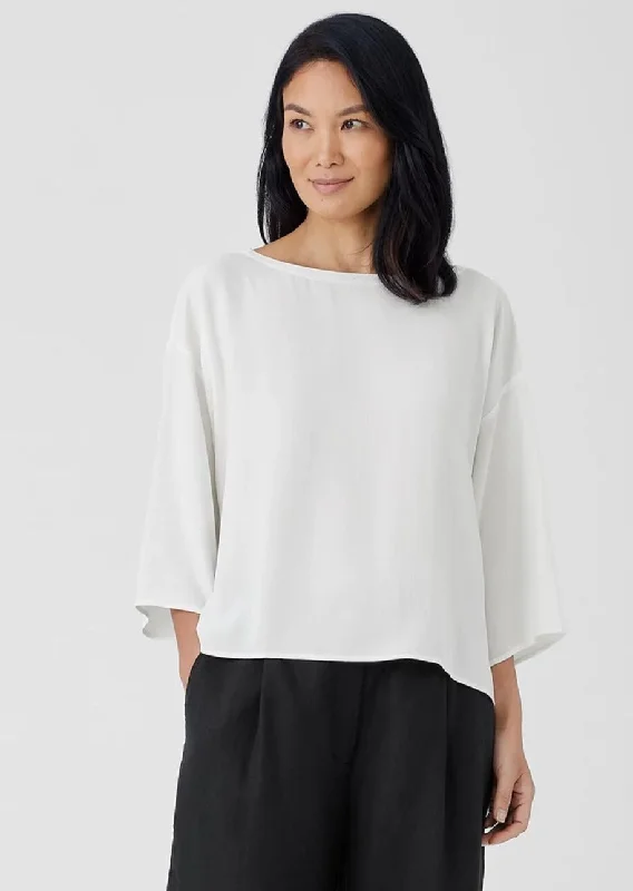 Eileen Fisher - Silk Georgette Crepe Bateau Neck Box-Top