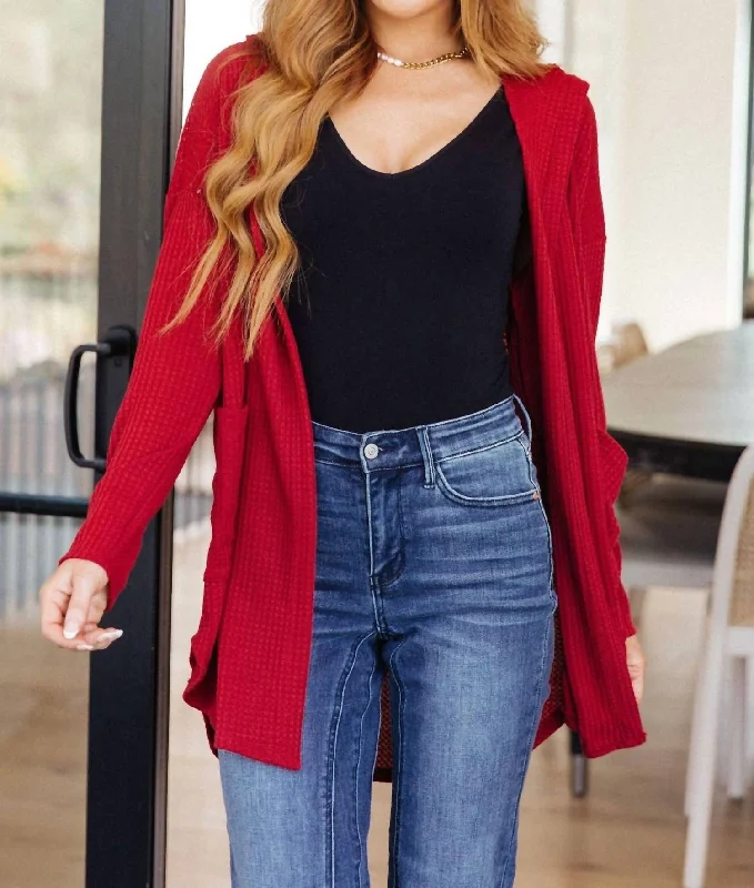 First Things First Hooded Cardigan In Red