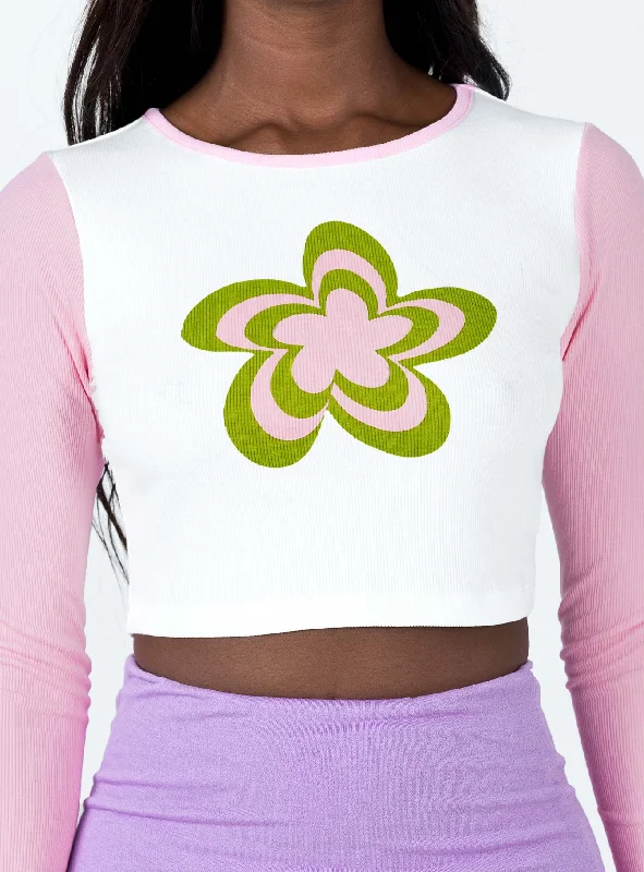 Flower Force Long Sleeve Top White / Pink