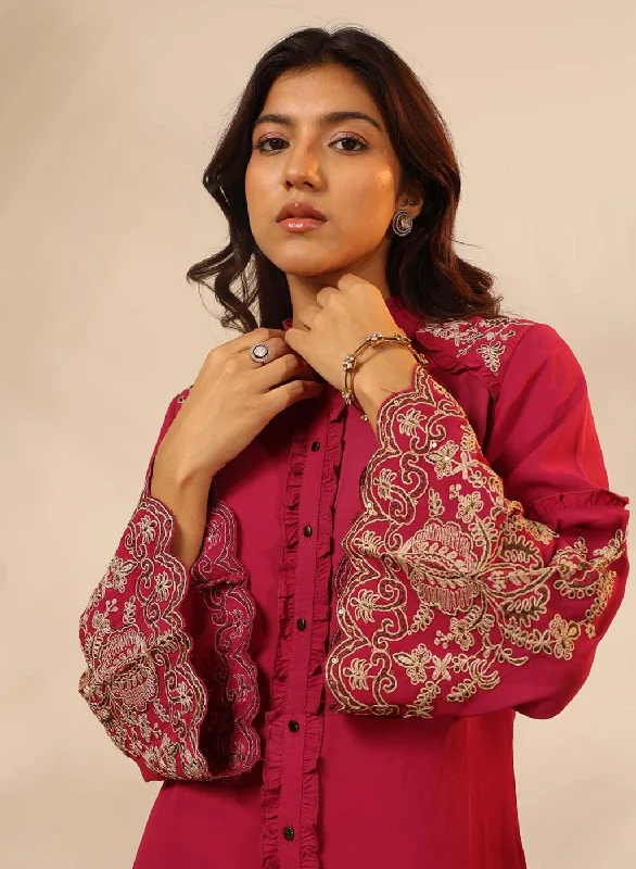 Fuchsia Embroidered Tunic with Button Detailing