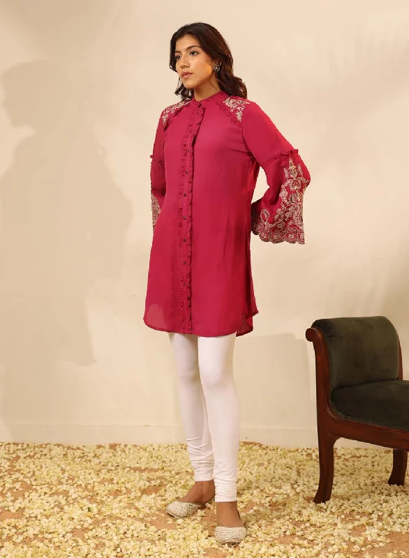 Fuchsia Embroidered Tunic with Button Detailing