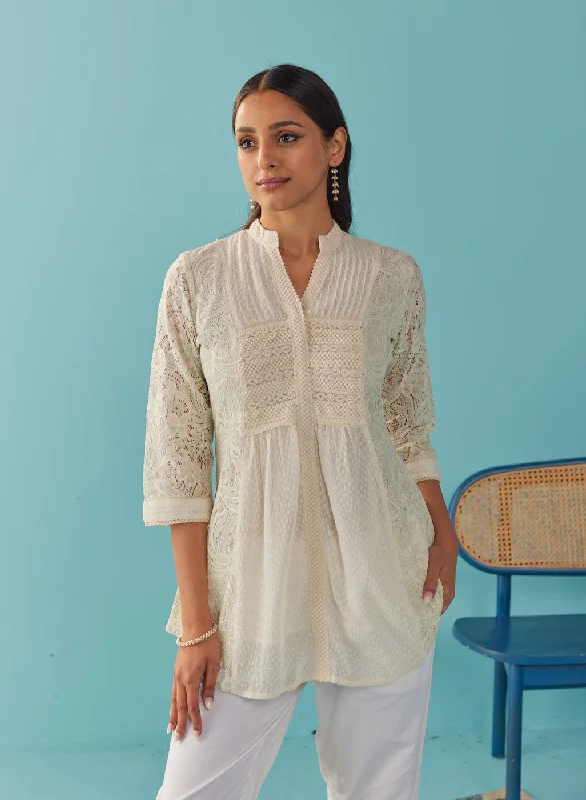 Green A Line Raschel Tunic with Pintucks