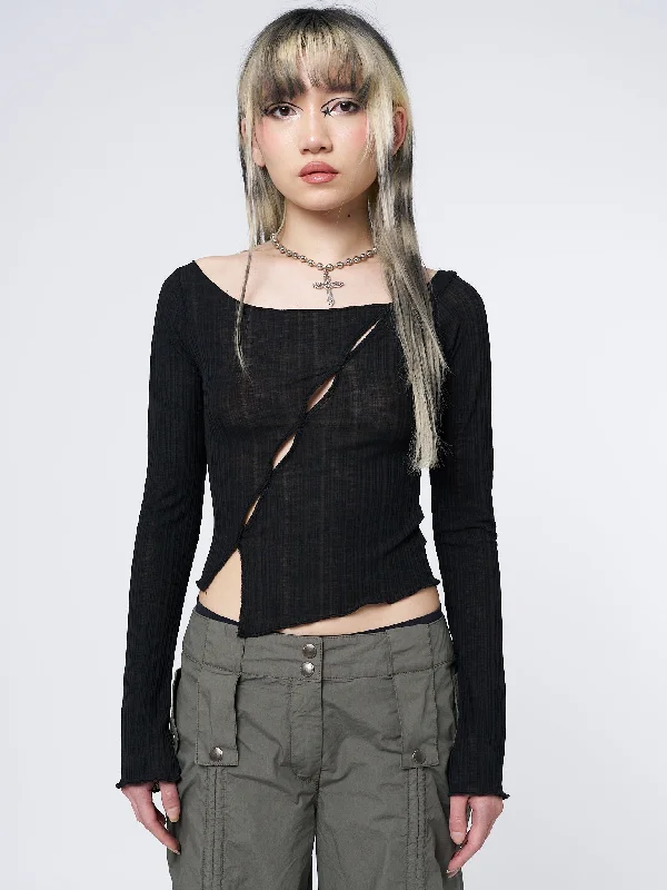 Hana Black Asymmetrical Cut Out Top